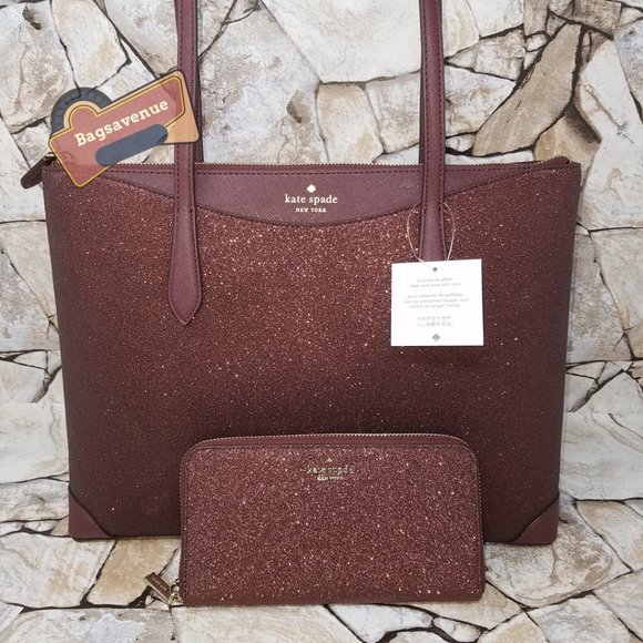 kate spade Handbags - ✨ Shimmy Glitter Top Zip Tote Shoulder Bag Deep Nova Burgundy Wallet Kate spade
